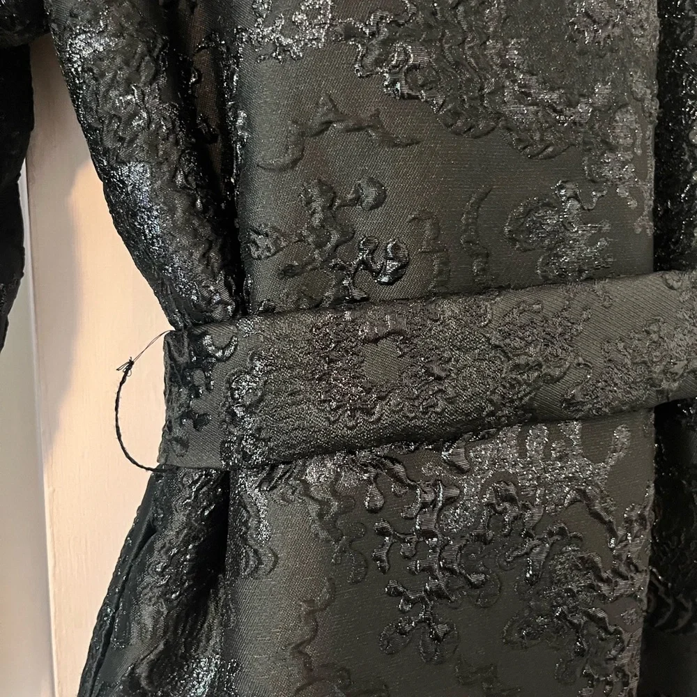 Alice + Olivia Ima Duvet Maxi Puffer Coat Black Metallic Jacquard XS